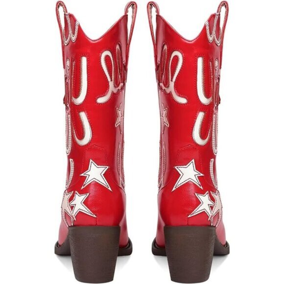 ⭐ Metallic Cowboy Boots for Women - Embroidered Mid Calf Western Cowgirl Boots - Picture 7 of 7